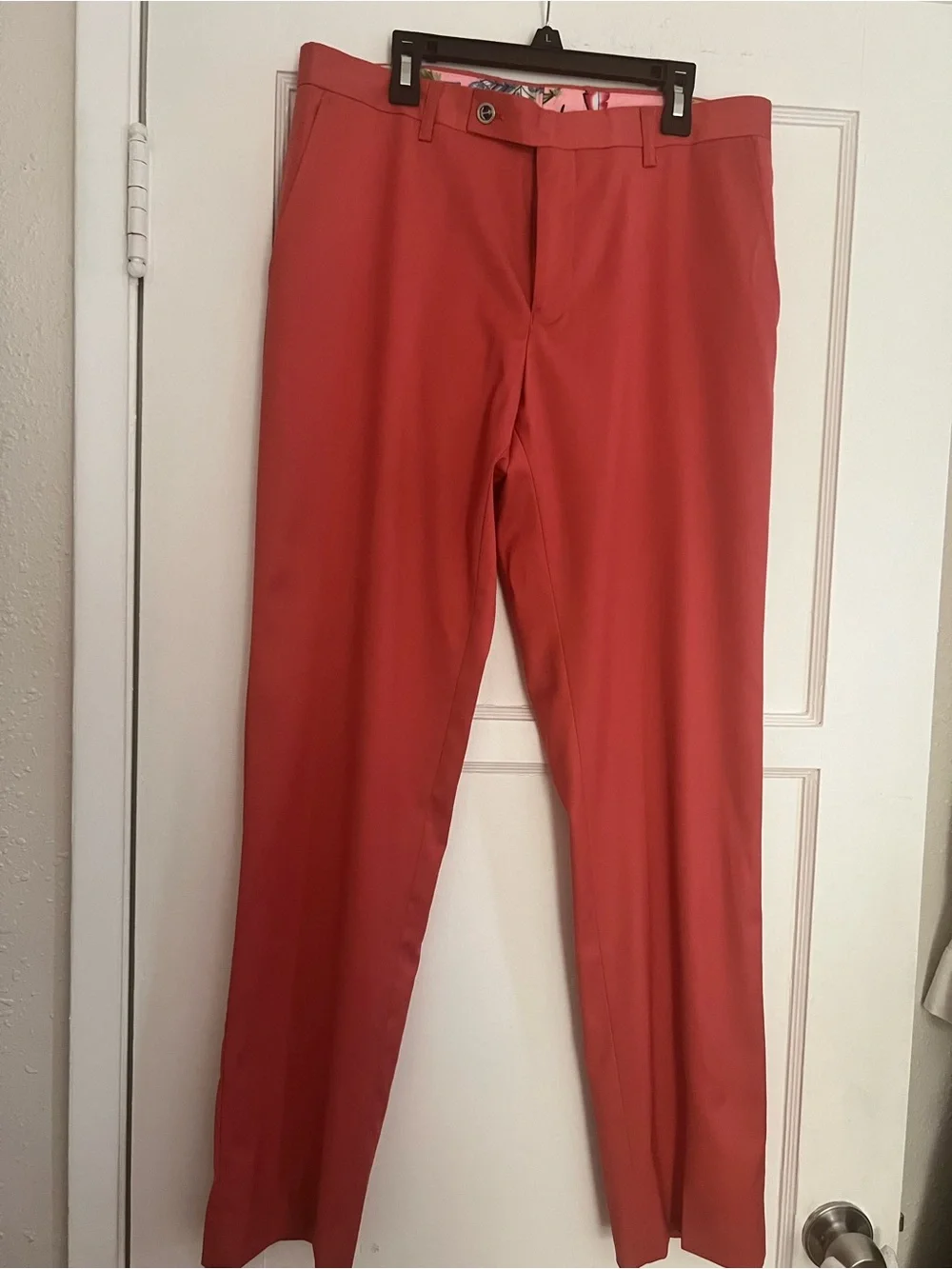 Men's Slim Straight Chinos in Coral